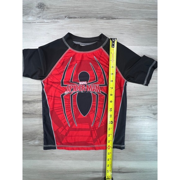 Kids Marvel Spider-Man Rash Guard Swim Shirt Red Black Size 5T Short Sleeve - Picture 6 of 7